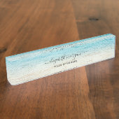 Porte-nom Pour Bureau Plage Été Personalisé Bleu Script Élégant (Taille)