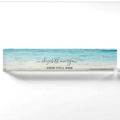 Porte-nom Pour Bureau Plage Été Personalisé Bleu Script Élégant (Devant)