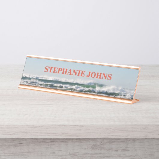 Porte-nom Pour Bureau Plage Océan Nom Monogramme Water Blue Orange (Devant)