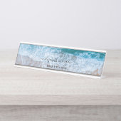 Porte-nom Pour Bureau Plage Personnalisé Bleu Script Élégant (Devant)