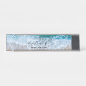 Porte-nom Pour Bureau Plage Personnalisé Bleu Script Élégant (Devant)
