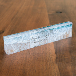 Porte-nom Pour Bureau Plage Personnalisée Bleu Script élégant