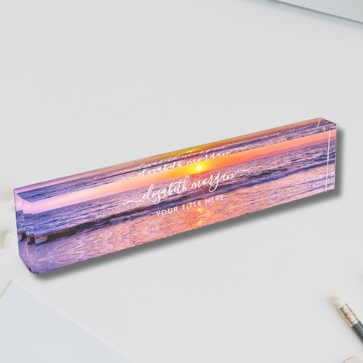 Porte-nom Pour Bureau Plage Sunset Côte Été Vagues océaniques