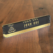 Porte-nom Pour Bureau Plaque de bureau Noir Or avec Monogramme (Taille)