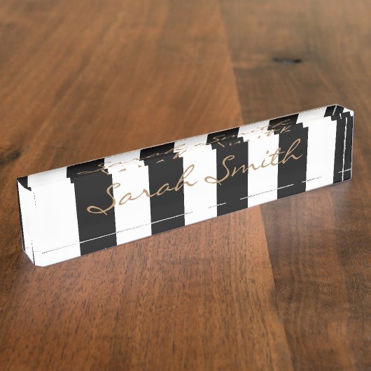 Porte-nom Pour Bureau Plaque d'identification rayée noire et blanche (Taille)