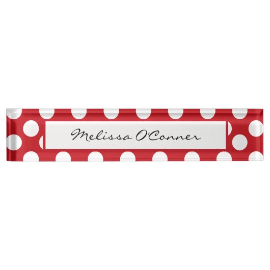Porte-nom Pour Bureau Plaque d'identification rouge et blanche de point (Devant)