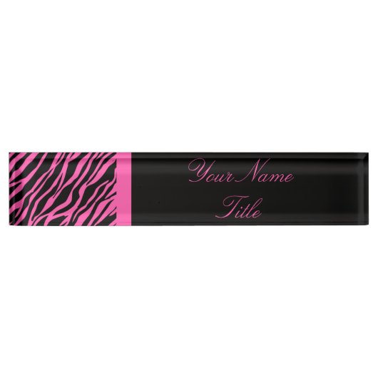Porte-nom Pour Bureau Plaque signalétique personnalisée Zebra Print Pink (Devant)