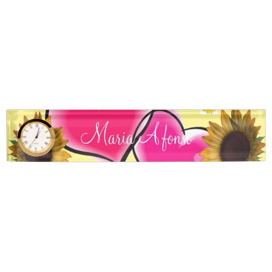 Porte-nom Pour Bureau Plate-forme de bureau Tournesol rose Coeurs (Devant)