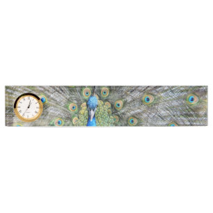 Porte-nom Pour Bureau Plein plumage de paon bleu