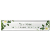 Porte-nom Pour Bureau Plumeria florale tropicale Palm Feuille (Devant)