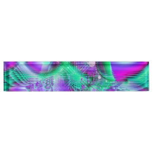 Porte-nom Pour Bureau Plumes violettes de paon, menthe abstraite de
