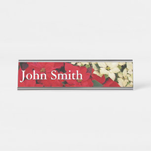 Porte-nom Pour Bureau Poinsettias blanches et rouges I Holiday Floral