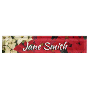 Porte-nom Pour Bureau Poinsettias blanches et rouges I Holiday Floral