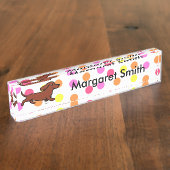 Porte-nom Pour Bureau Point de polka d'une chevelure lisse rouge de (Taille)