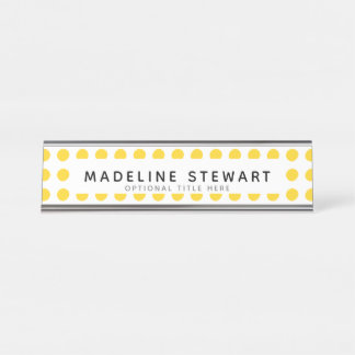 Porte-nom Pour Bureau Pointe Polka Jaune Moderne Professionnel Personnal