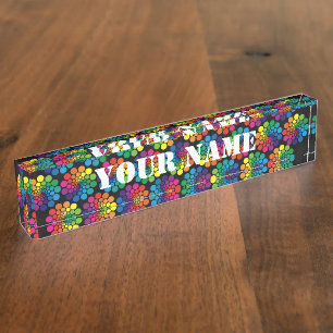 Porte-nom Pour Bureau Points Couleur Cercle Motif + votre dos. & texte