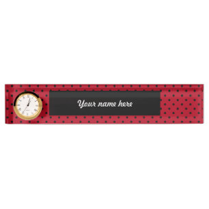 Porte-nom Pour Bureau Pois rouge et noir