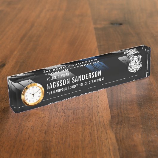 Porte-nom Pour Bureau Police Department Officer Thin Blue Line Logo (Taille)