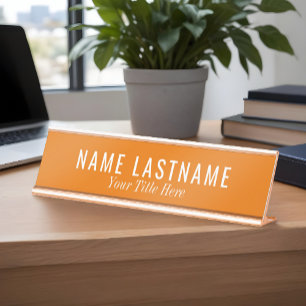 Porte-nom Pour Bureau Polices blanches d'orange vif