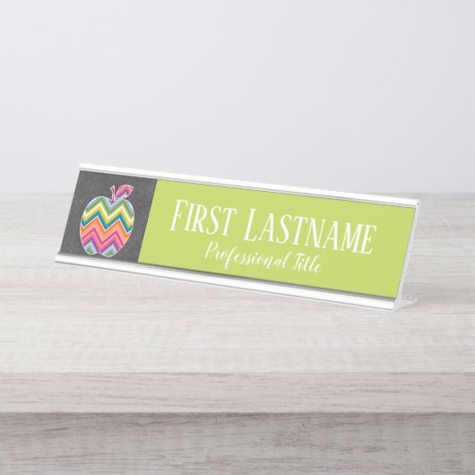 Porte-nom Pour Bureau Pomme enseignant personnalisée avec Motif Chevron  (Devant)