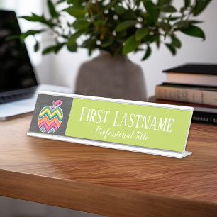 Porte-nom Pour Bureau Pomme enseignant personnalisée avec Motif Chevron