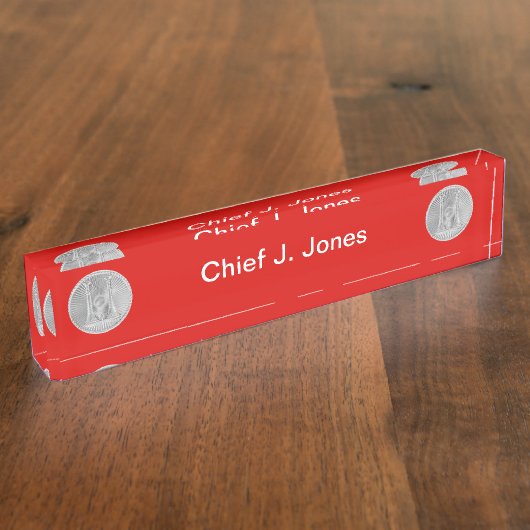 Porte-nom Pour Bureau Pompier 2 Bugle Silver Capitaine Médaillon (Taille)