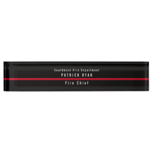 Porte-nom Pour Bureau Pompier de la ligne rouge mince Monogramme moderne