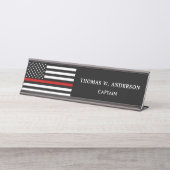 Porte-nom Pour Bureau Pompier Personnalisé Mince Ligne Rouge (Devant)