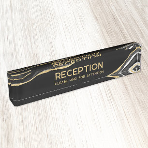 Porte-nom Pour Bureau Porte en marbre noir Parties scintillant en or Réc
