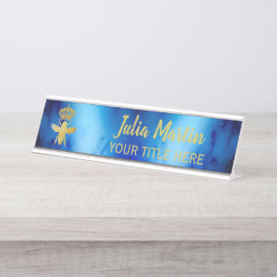 Porte-nom Pour Bureau Porte-plaque bleu esthétique QUEEN BEE personnali