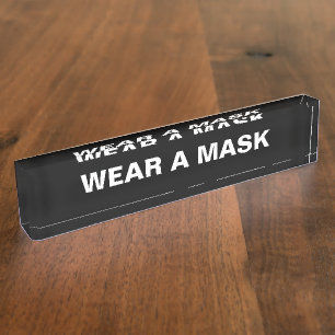 Porte-nom Pour Bureau Portez un masque, noir blanc minimaliste