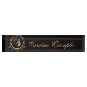 Porte-nom Pour Bureau Portrait de tête de lion stylisé dans cadre Mandal