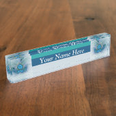 Porte-nom Pour Bureau Position, Abstrait bleu turquoise fractal (Taille)