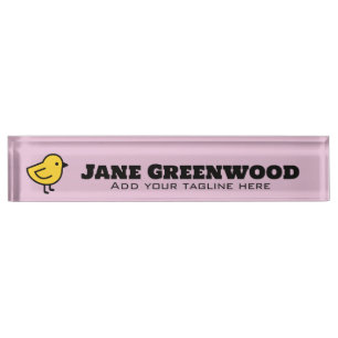 Porte-nom Pour Bureau Poulet Jaune sur Fond Rose