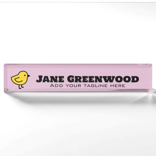 Porte-nom Pour Bureau Poulet Jaune sur Fond Rose (Devant)