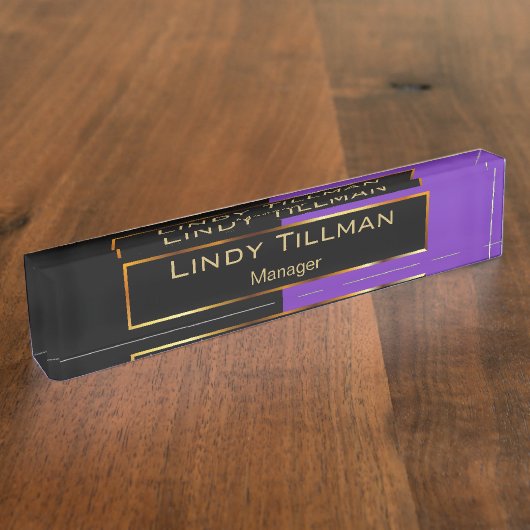 Porte-nom Pour Bureau Pourpre et noir classieux (Taille)