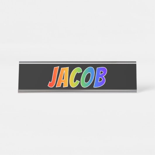 Porte-nom Pour Bureau Prénom "JACOB" : Couleur arc-en-ciel amusant (Devant)