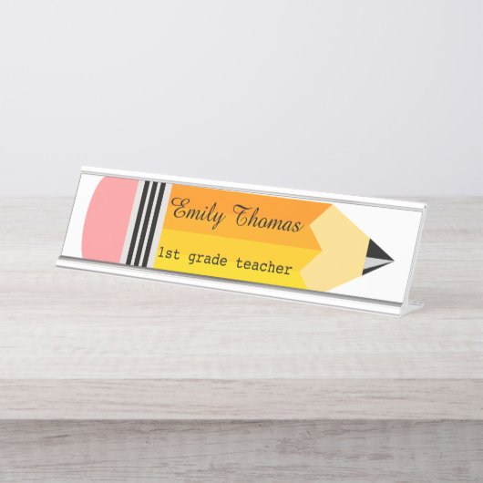Porte-nom Pour Bureau Professeur de crayon jaune (Devant)