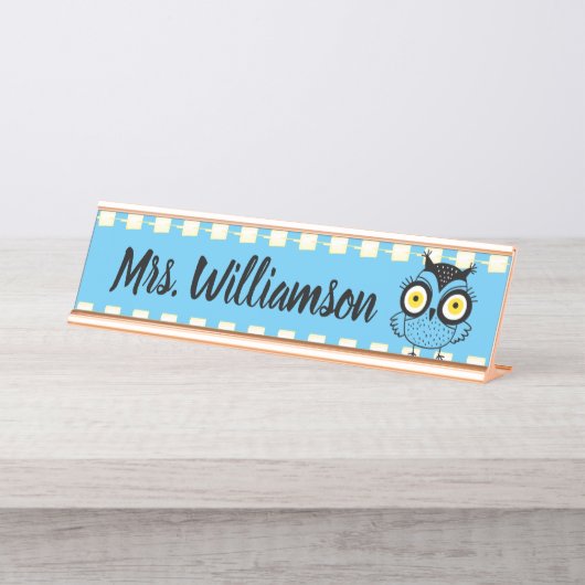 Porte-nom Pour Bureau Professeur Éducateur Bibliothécaire Chouette profe (Devant)
