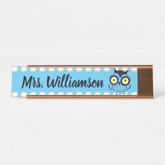 Porte-nom Pour Bureau Professeur Éducateur Bibliothécaire Chouette profe (Devant)
