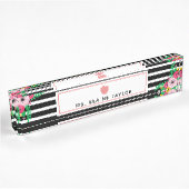 Porte-nom Pour Bureau Professeur rose d'Apple de rayures florales de