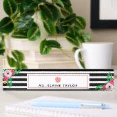 Porte-nom Pour Bureau Professeur rose d'Apple de rayures florales de