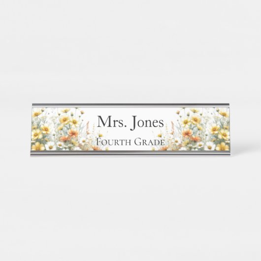 Porte-nom Pour Bureau Professeur Wild Flower Personnalisé (Devant)