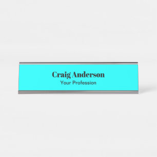 Porte-nom Pour Bureau Professionnel Plain Moderne Élégant Cyan Bleu Chic