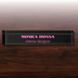 Porte-nom Pour Bureau Professionnel Simple Moderne Neon Rose Noir