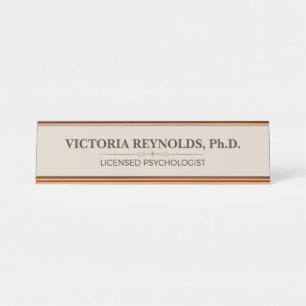 Porte-nom Pour Bureau Psychologue élégant or rose ivoire