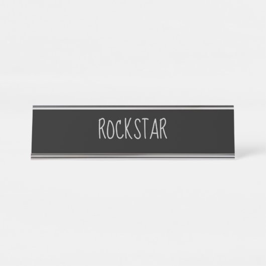 Porte-nom Pour Bureau Pun drôle d'argent noir 'Rockstar' (Devant)