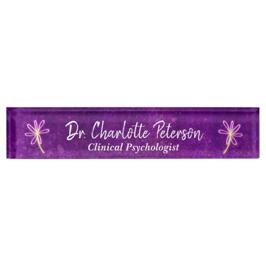 Porte-nom Pour Bureau Purple Neon Daisy Psychologue Floral (Devant)