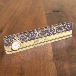 Porte-nom Pour Bureau Purple Vintage Ornate Gold