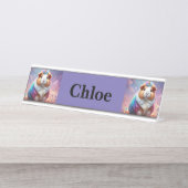 Porte-nom Pour Bureau Rainbow Unicorn Guinea Pig, (Devant)